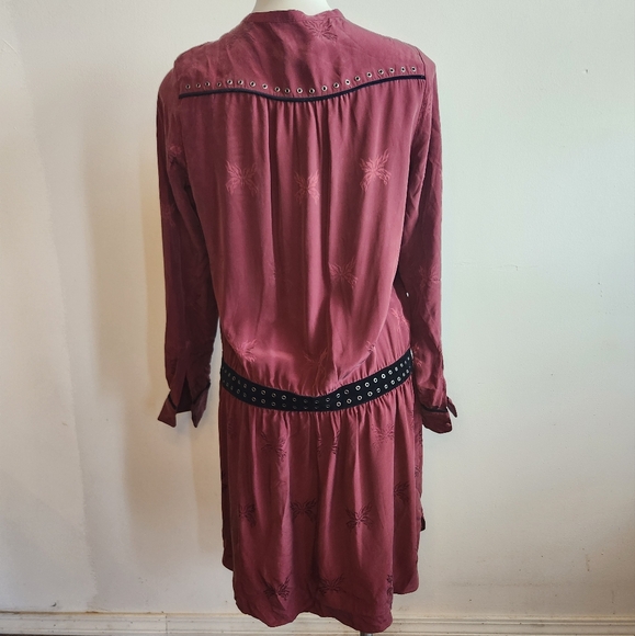 Zadig & Voltaire Burgundy Silk Butterfly Dress Size Large - Picture 4 of 5